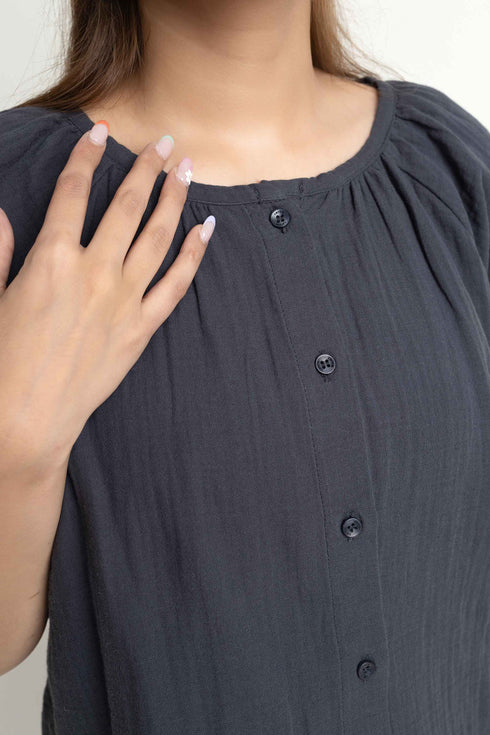 The Flowy Seersucker Raglan Blouse